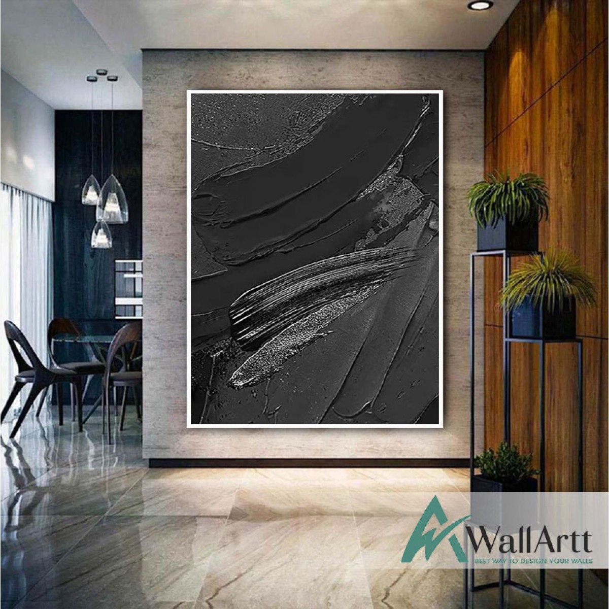 Black on Black Abstract 3d Heavy Textured Partial Oil Painting